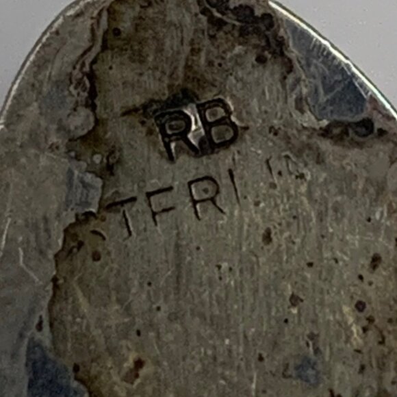 Bear Claw Turquoise Sterling Silver Shadowbox Vintage Earrings Signed RB J783 - Picture 4 of 5